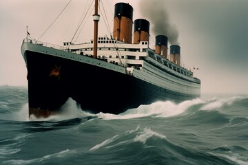 Iconic ocean liner sinks after collision with an iceberg. Generative AI