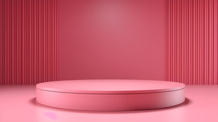 Empty podium for product display, pinkish red wall background