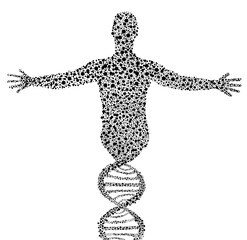 The human silhouette spread its arms. Human silhouette with dots with DNA helix. Medical logo. The concept of a healthy lifestyle.