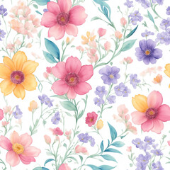 Fototapeta na wymiar Watercolor flowers seamless pattern background, abstract flowers made from watercolor paint splashes.