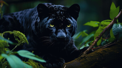 Majestic Black Panther Close-Up Portrait in Natural Habitat Created with Generative AI	