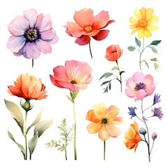 Watercolor garden flower illustration set isolated on white background. Botanic, floral element collection for greeting card, invitations, wedding, birthday designs