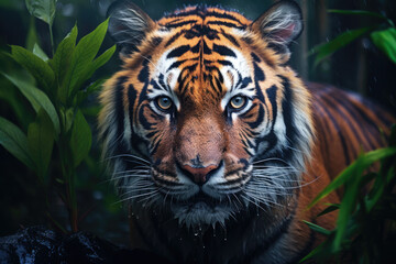 Stunning Tiger Close-Up Portrait in Natural Habitat Created with Generative AI	