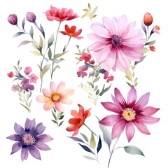 Obraz premium Watercolor garden flower illustration set isolated on white background. Botanic, floral element collection for greeting card, invitations, wedding, birthday designs