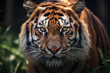 Naklejka premium Stunning Tiger Close-Up Portrait in Natural Habitat Created with Generative AI 