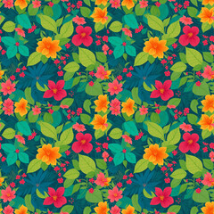 Hawaii seamless floral pattern, textile flowers elements, colorful floral background, summer design fashion artwork for clothes, wallpaper, Straw flower / wild flowers, Daisy blooming, vibrant