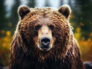 Wet Brown Bear Portrait Created with Generative AI