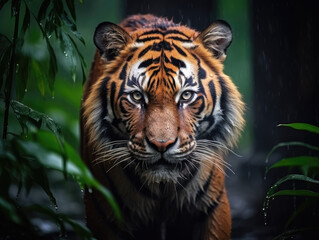 Fototapeta premium Stunning Tiger Close-Up Portrait in Natural Habitat Created with Generative AI 