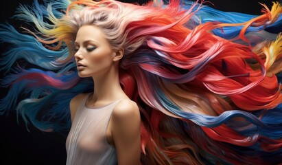 Beautiful mermaid with vibrant hair style made from Siamese fighter fish feathers. Connection with nature background. AI generated image