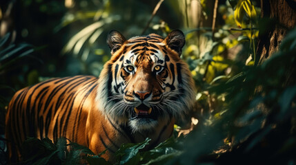Fototapeta premium Stunning Tiger Close-Up Portrait in Natural Habitat Created with Generative AI 