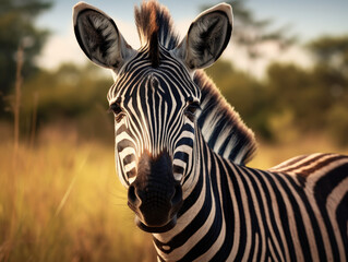 Fototapeta na wymiar Up-Close Striking Zebra Portrait in Natural Habitat Created with Generative AI