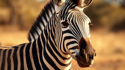 Naklejka premium Up-Close Striking Zebra Portrait in Natural Habitat Created with Generative AI
