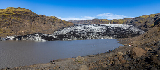 A large glacier and glacial lake