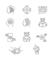 Artificial Intelligence line icons. AI thin line icons. Robotics vector icons. Editable Stroke.
