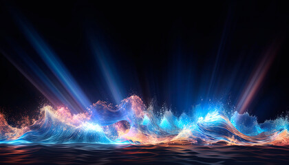 Abstract neon waves. AI generation