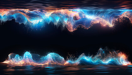 Abstract neon waves. AI generation