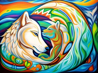 Mother Wolf an son native art painting
