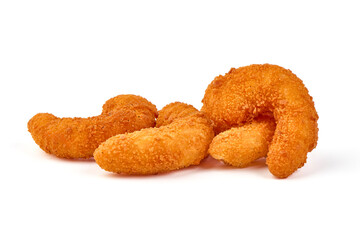 Breaded shrimps, isolated on white background.