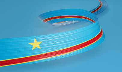 3d Flag Of Democratic Republic Of The Congo 3d Wavy Shiny Ribbon On Blue Background 3d Illustration