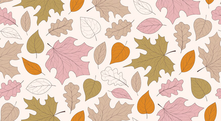 Autumn background, seamless pattern with leaf fall.