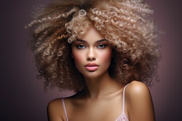 Beautiful afro model girl. Hair care and beauty products