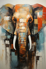 portrait of an elephant. abstract wall art. painting in the interior. a modern poster. Generative AI
