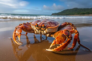 Stunning crab discovered on Sancho Beach, Fernando de Noronha Island, Brazil. Generative AI