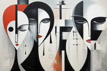 portrait of women. abstract wall art. painting in the interior. a modern poster. Generative A