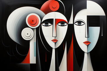 portrait of women. abstract wall art. painting in the interior. a modern poster. Generative A