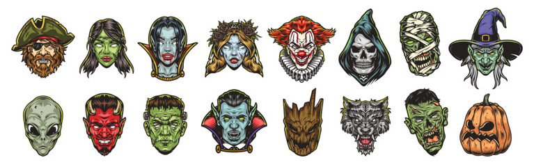 Halloween monsters colorful set stickers © DGIM studio