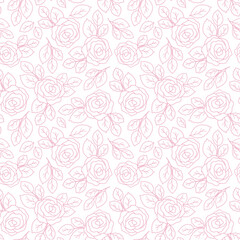 Seamless floral pattern with roses, line.