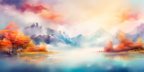background with a blend of warm and cool tones, representing the balance of nature's elements in a peaceful landscape.