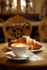 Early french breakfast. Coffee and croissant
