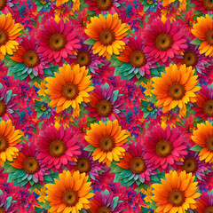 Hawaii seamless floral pattern, textile flowers elements, colorful floral background, summer design fashion artwork for clothes, wallpaper, wedding, Straw flower / Everlasting Daisy blooming, vibrant