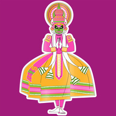 Risograph style Decorated Indian Kathakali dancer. Happy Onam