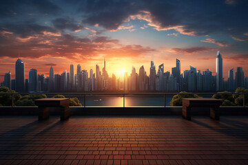 sunrise view over the city 3d rendering element