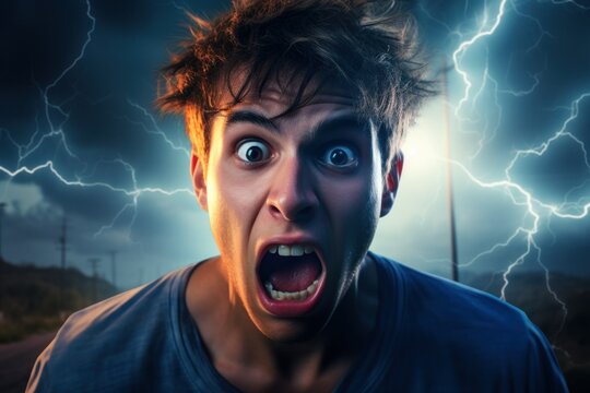 illustration of a man in horror, next to electricity