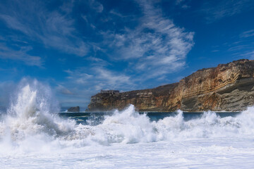 Nazare beach in Portugal, home of oonw of the biggest waves in the world. Nazare bi waves beach