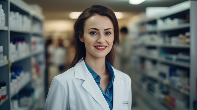 pharmacist American woman in a pharmacy, Generative AI