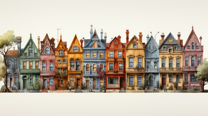 Generative ai illustration of row of victorian houses - obrazy, fototapety, plakaty