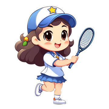 Cute Girl Playing Tennis Clipart Illustration