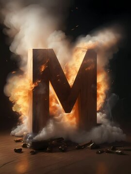 letter M on fire video art illistration, seamless looping video animated background	