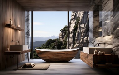 Contemporary Bathroom Interior Design with Marble Flooring. Generative AI