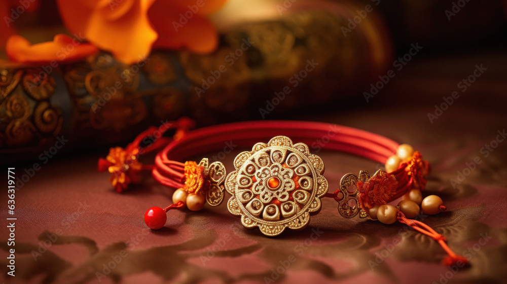 Wall mural traditional wristband or rakhi. indian festival raksha bandhan concept.