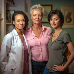 Diverse woman smiling at the camera. Three strong independent women of different ages.