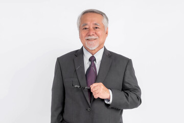 business man senior management , Asian senior man , old man with suit isolated on white background with copy space - lifestyle senior male concept