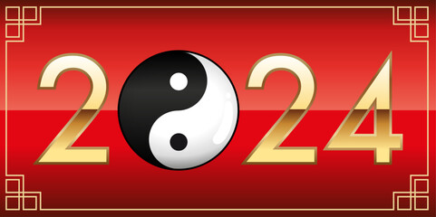Nouvelle année 2024 sous le signe du yin yang, symbole de la philosophie chinoise et de la complémentarité.