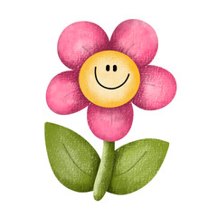 Pink flower,smile,Face,plant,flower,nature,watercolor,cartoon character,cute,icon ,vector, illustration,hand drawn,,happy smiley face