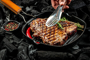 T-bone or porterhouse beef meat Steak for steakhouse menu. banner, menu, recipe place for text