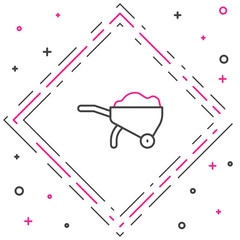 Line Wheelbarrow with dirt icon isolated on white background. Tool equipment. Agriculture cart wheel farm. Colorful outline concept. Vector